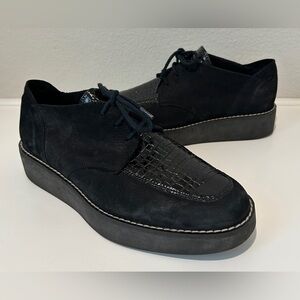 Arche Black Suede Lace Up Derby Platform Patent Crocco Print Size 39/ US 8